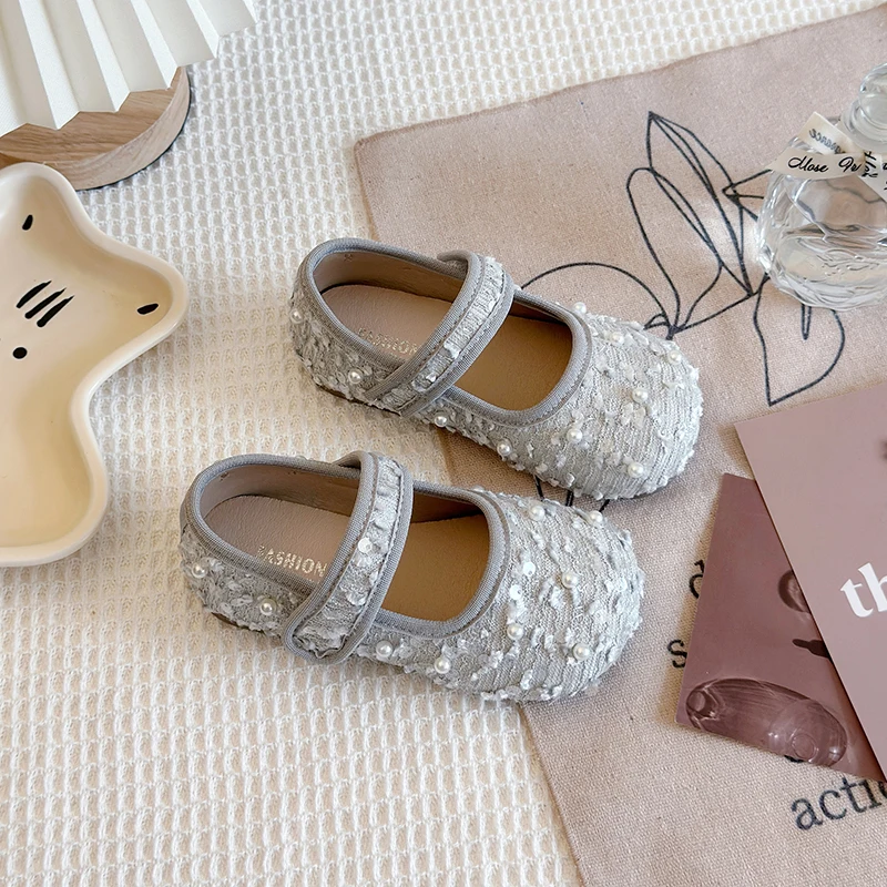 Girls Flats Round Toe Soft Sole 2025 New Kids Dance Shoes Fabric Sequin Trendy Toddler Girl Princess Shoes Soft Sole Ballet Shoe