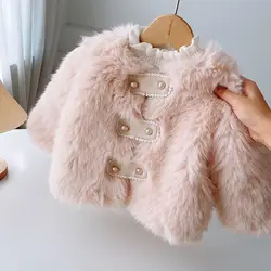 Winter Clothes for Girls Coat 2023 New Fashion Korean Cotton-padded O-neck Lave Jewelry Double-breasted Solid Color Pincess