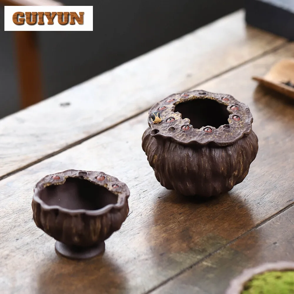 Handmade Yixing Purple Clay Teacup Biomimetic Longevity Seed Justice Cup Tea Brewing Mud Kettle Master Cup Tea Bowl Zisha Teaset