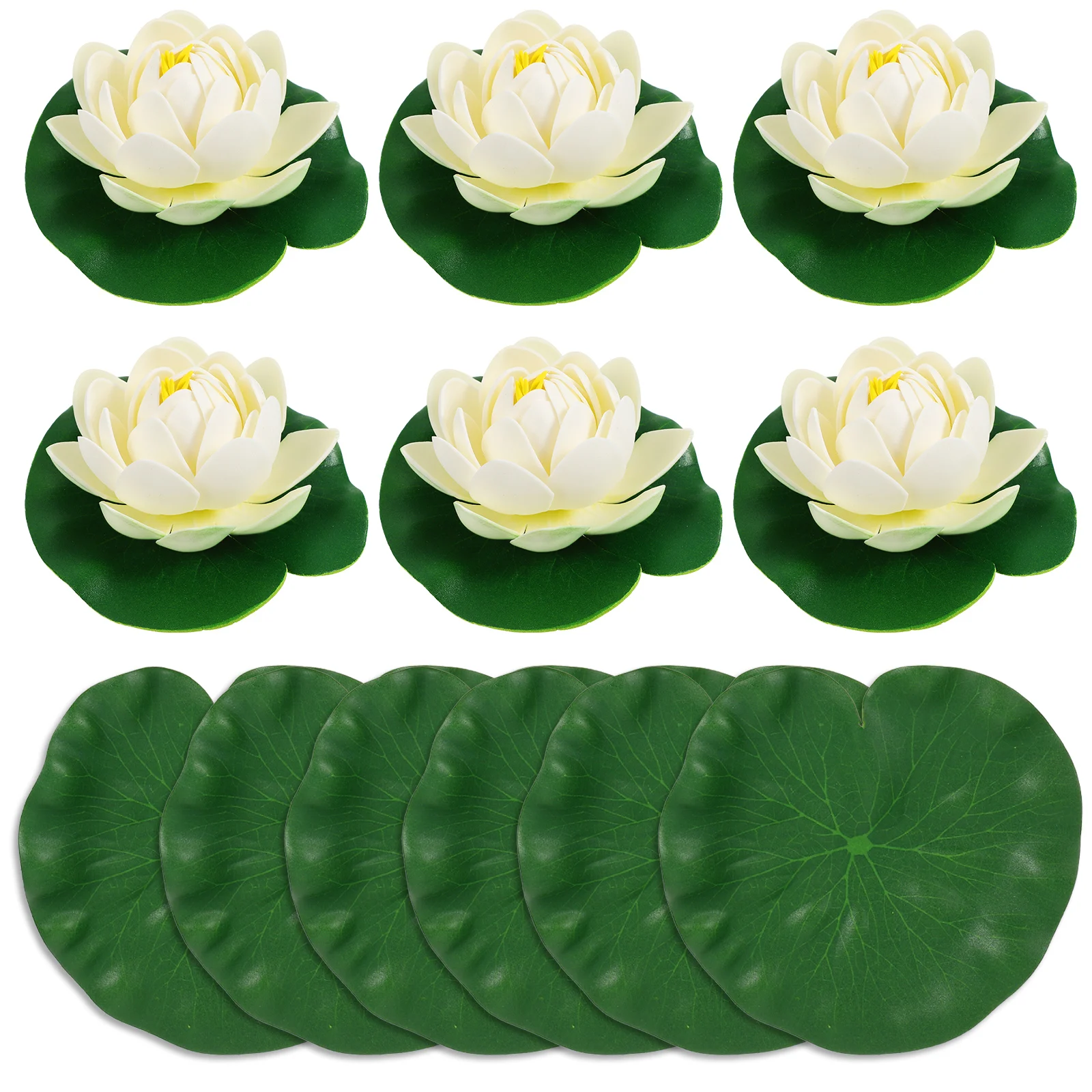 

12 Pcs Floating Flowers For Pool Flowers 6 White 11cm 6 Green Fake Lotus Leaves 18cm Floating Decor Aquarium Pond Garden