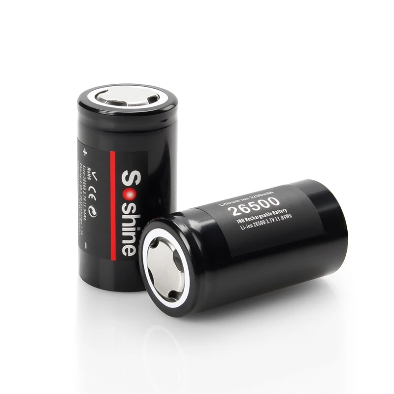 Soshine-充電式リチウムイオン電池2個,ピース/ロットオリジナル,3.7v,3200mah,26500セル,オプションの充電器,特別オファー