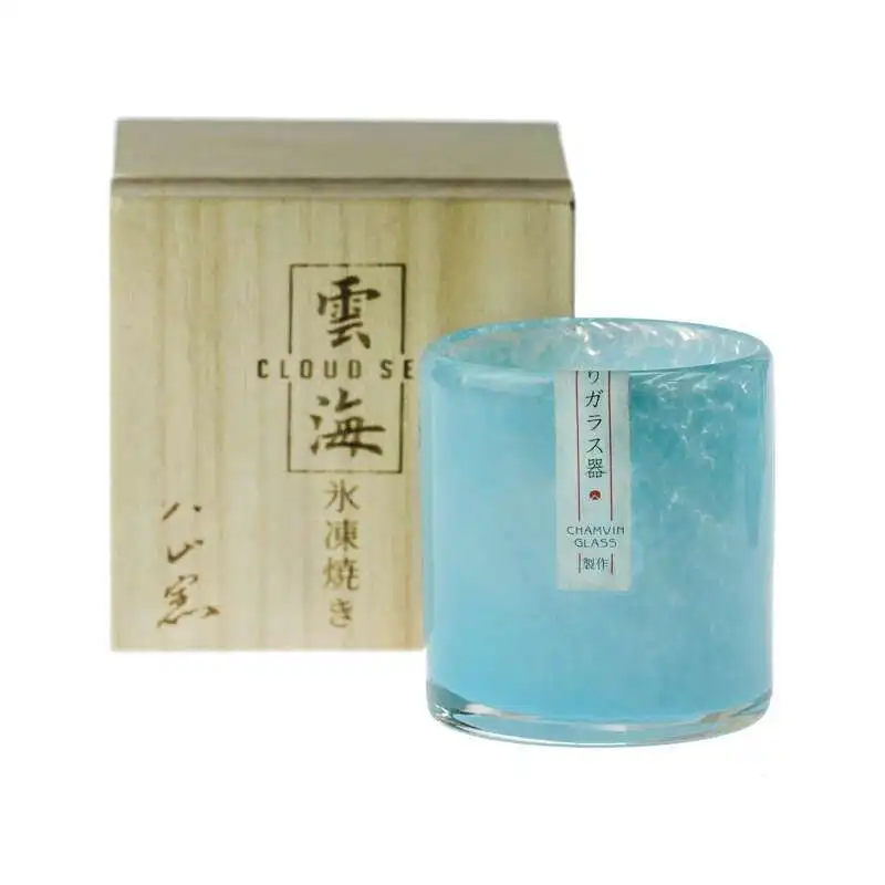 

Clouds Sea Blue Crystal Wine Glass Artwork Whiskey Cup Colored Glaze Whisky Tumbler Liquor Vodka Shot Glasses With Wood Gift Box