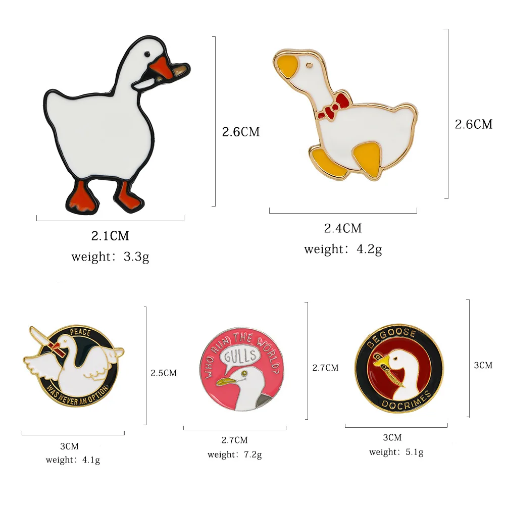 Broches engraçados do ganso branco, Emblemas do esmalte, Pato gordo dos desenhos animados com faca, Mochila, Chapéu, Camisa, Alfinete de lapela para criança