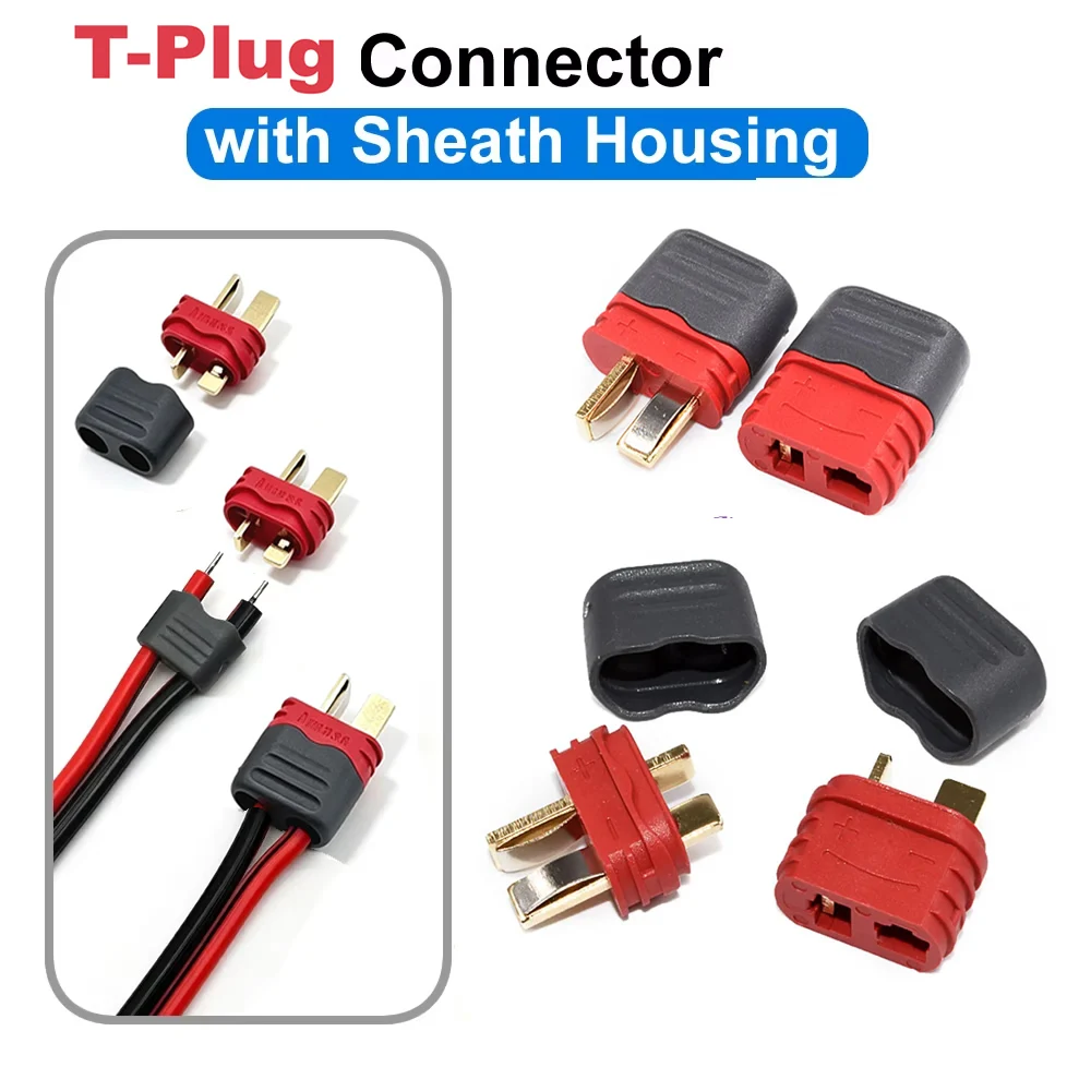 Deans T Connector Plug with Protective Cover Sheath Housing Male and Female for RC Battery Aircraft Toys DIY
