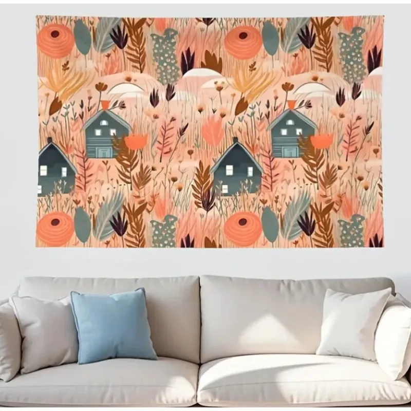 

Гобелен в пасторальном стиле с сказочным коттеджем, подходит для гостиной, спальни, общежития, украшения дома.