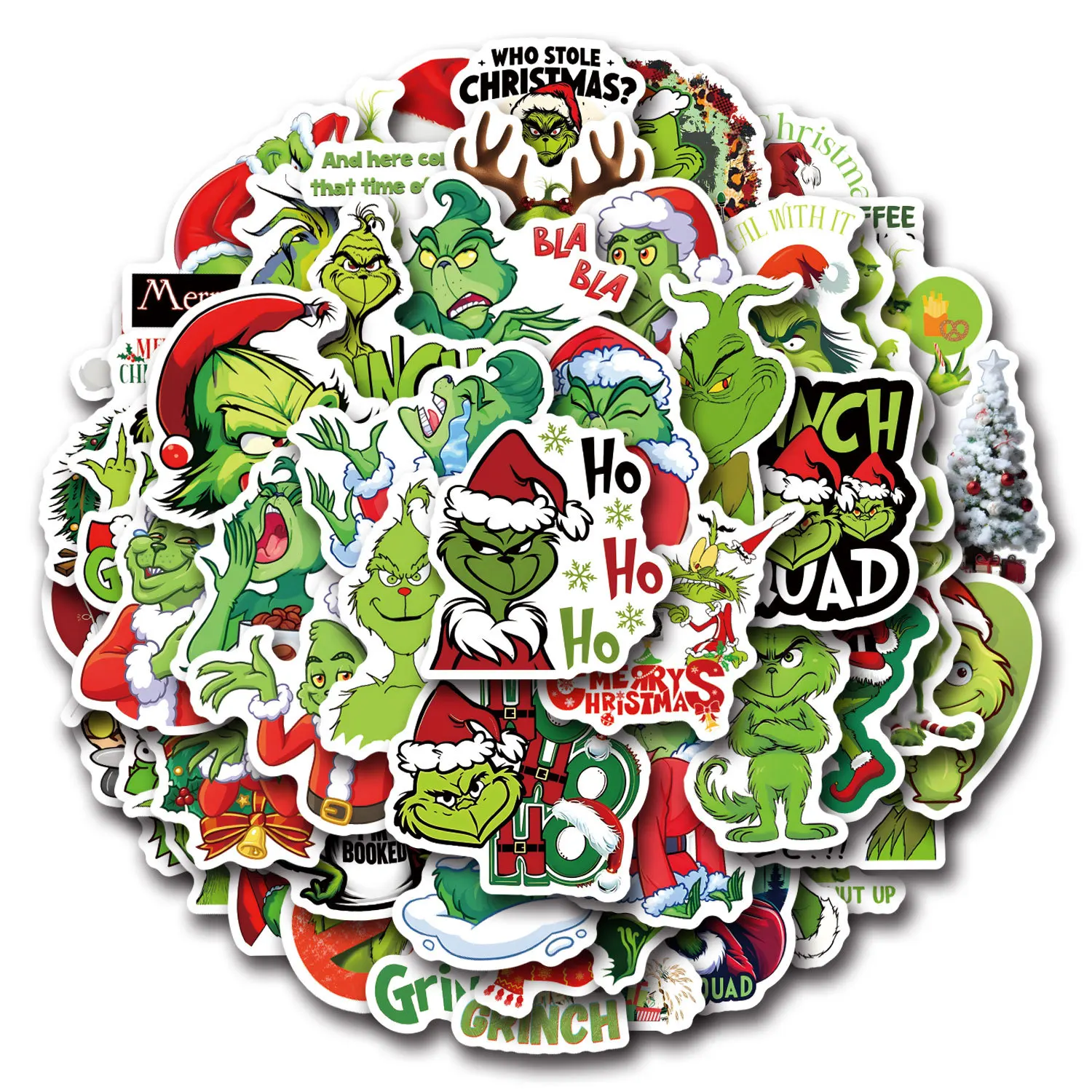 50-55PCS Grüne Figuren Grinch Weihnachten Graffiti Aufkleber Handy Auto Roller Laptop Kühlschrank Dekoration Aufkleber Spielzeug