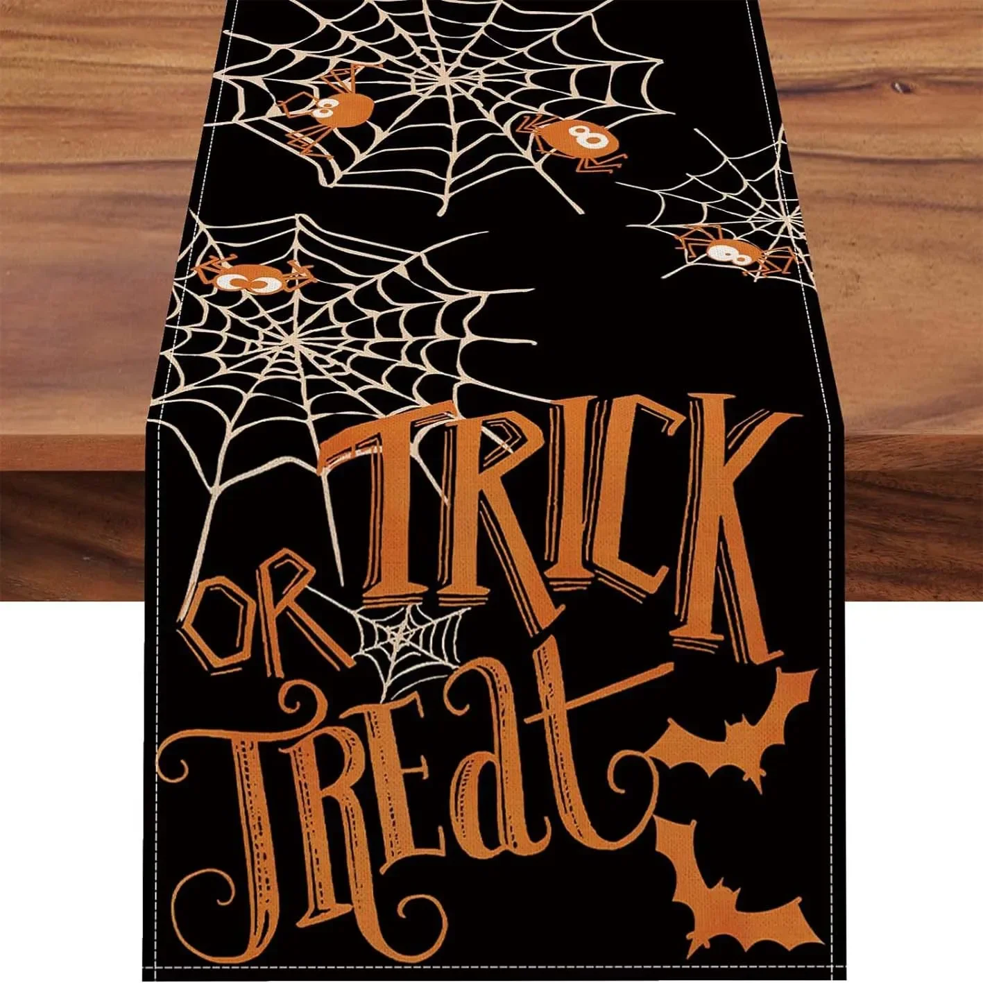 Cross-Border New Amazon Halloween Ghost Pumpkin Hemp Table Runner Restaurant Tea Table Cloth Dining Table Drape