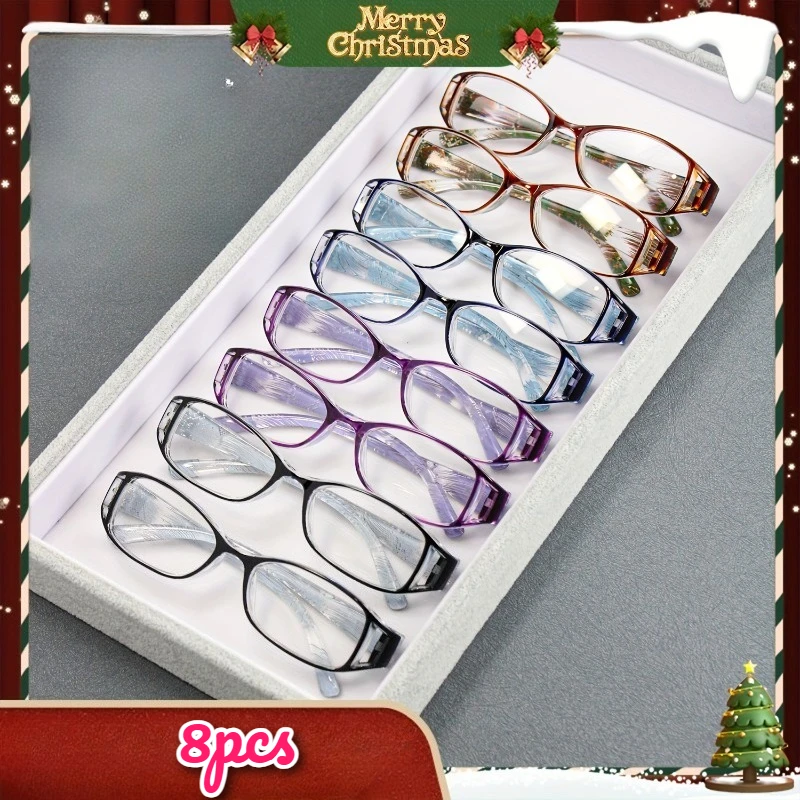 8‑Pack Color Stripe Reading Glasses, Unisex High‑Quality Fashion Presbyopic Eyewear, Exquisite Package, Powers +1.0‑+4.0