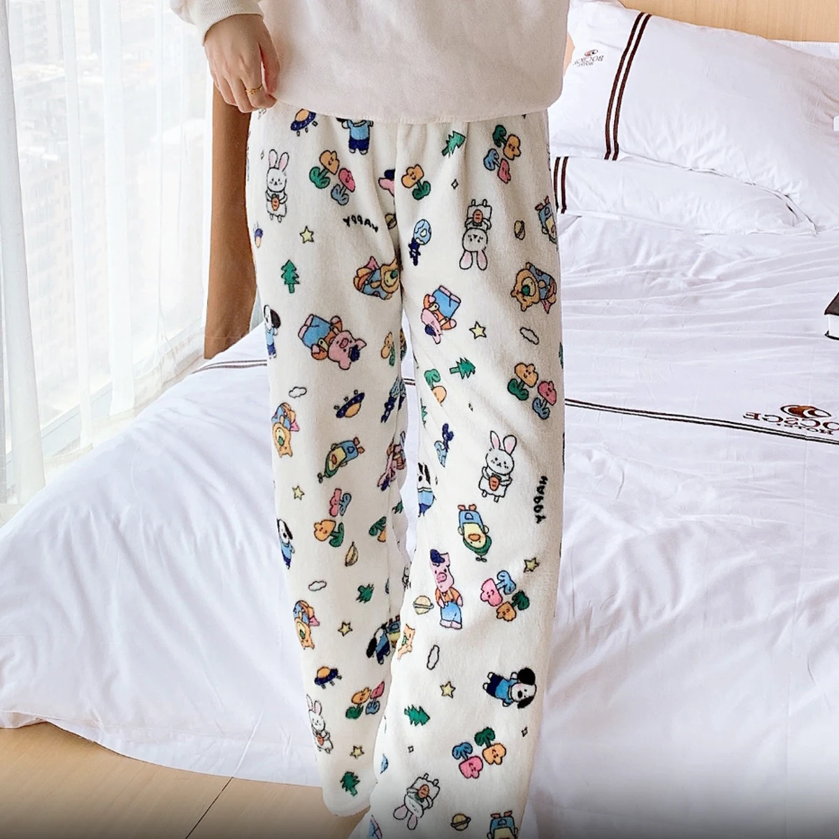 Kawaii Cartoon Pyjama Broek Y 2K Anime Koraal Fluweel Warme Zachte Broek Schattige Minnaars Thuis Broek Casual Mode Broek Broek