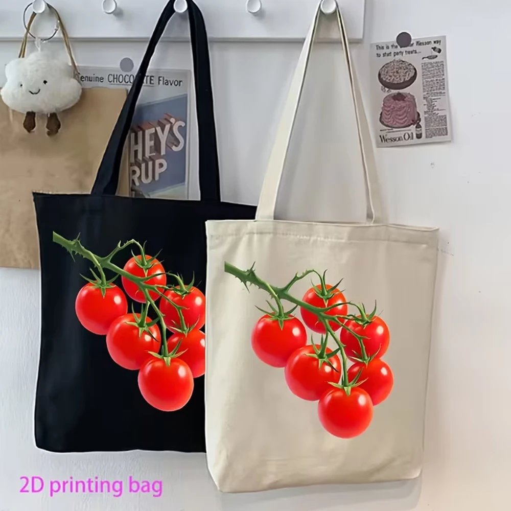 1 Reusable Shopping Bag with Bright Red Cherry Tomatoes and Grape Vines Design, Vibrant Red Tomato Tote Bag, Food and Kitchen Inspiration Design Bag, a Great Gift for Foodies, Chefs, Gardeners, and Market Use
