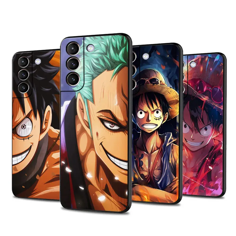 Case For Samsung Galaxy S23 Ultra S22 Plus S21 FE S20 S10 Lite S10e S9 S8 S7 Edge Black Soft Phone Cover Luffy One-Pieces Anime