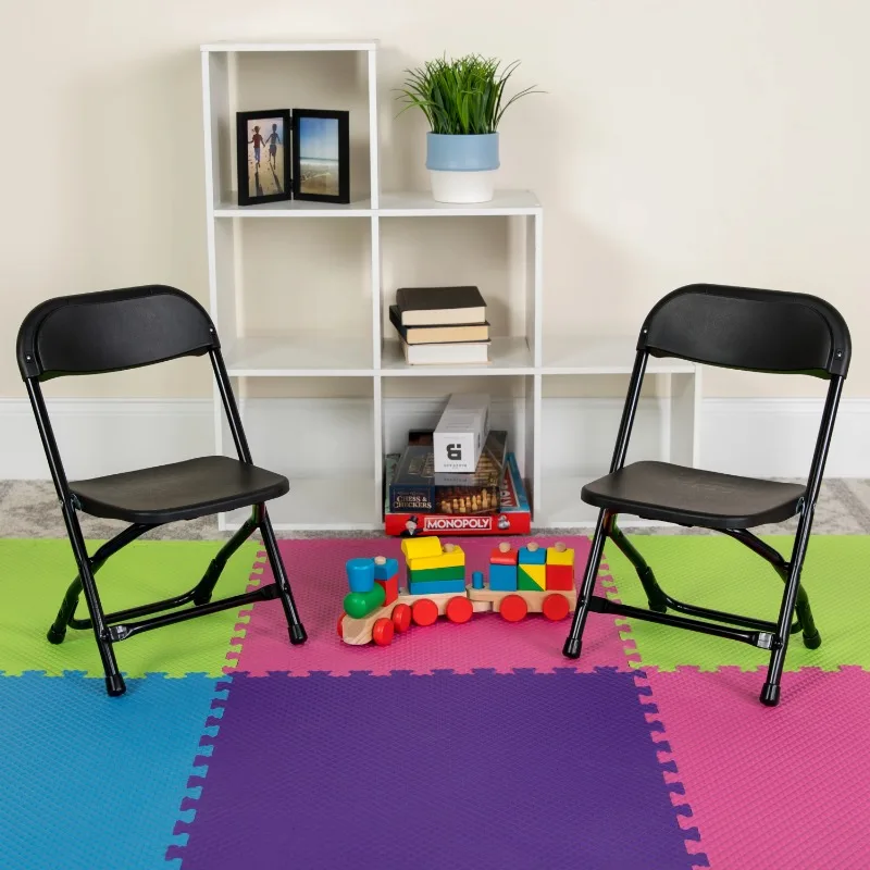 Kids Black Plastic Folding Chair, chairs,13"W x 2.25"D x 25"H