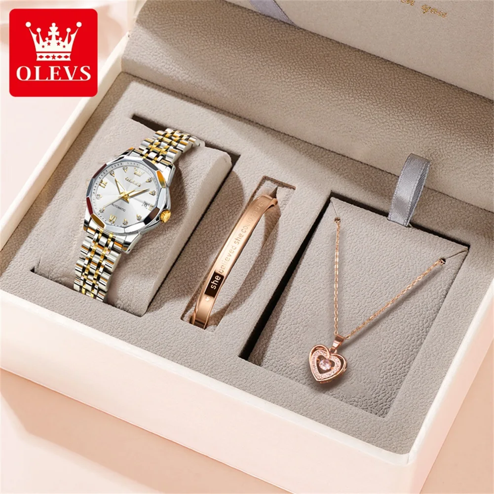 OLEVS Luxury Top Brand Women Watch Classic Design Rhombus Mirror Waterproof Date Week Wrist watch for Ladies Luminous Hand Clock