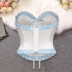 Espartilhos de malha sem alças das mulheres, sólido Ruffles Bustier, Aço Anel, Fishbone, Slim Fit, versátil, Sexy Shaper, Underbust Espartilho 8 principais vendas corpete tomara que caia - №6