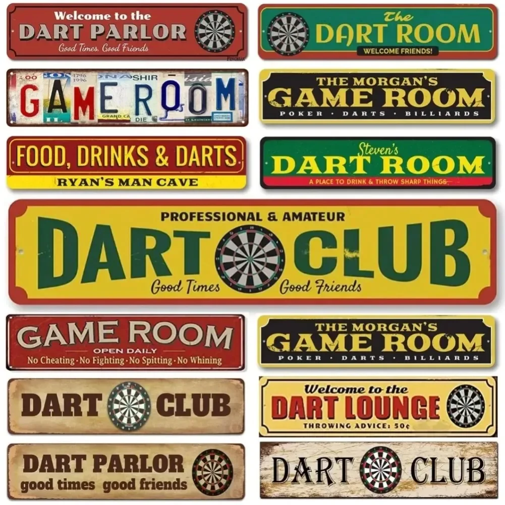 Darts Club Metal Wall Sculpture|Instagram Style,Street/Amusement Park/Road Sign Design,Tin Material,Halloween&Christmas Gift