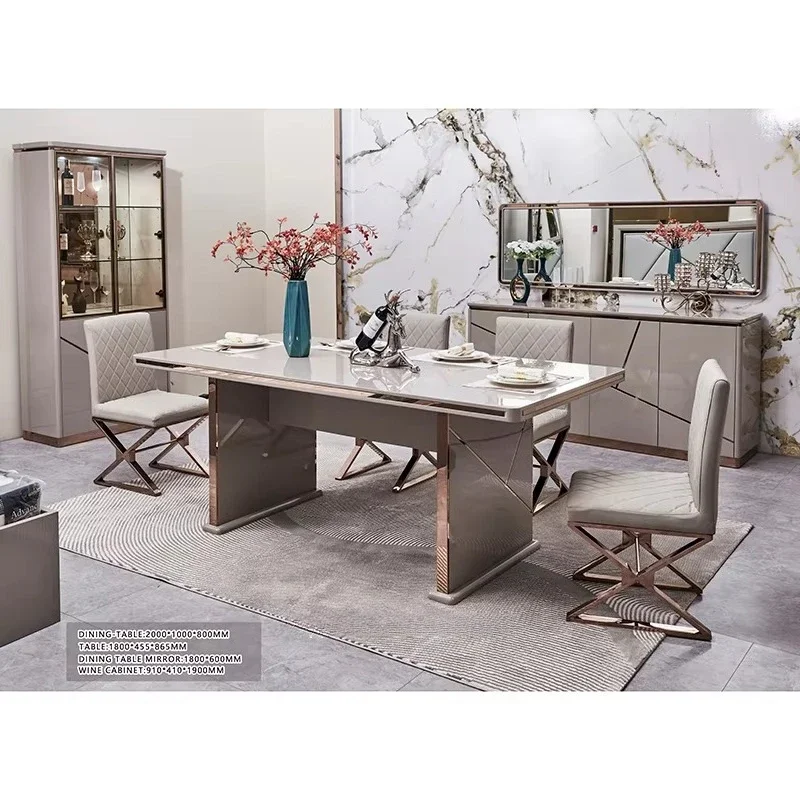 Wholesale Full Set Modern Luxury Restaurant Set Household Furniture Storage Simple Wooden 6 Seat Dining Table and Chair Set