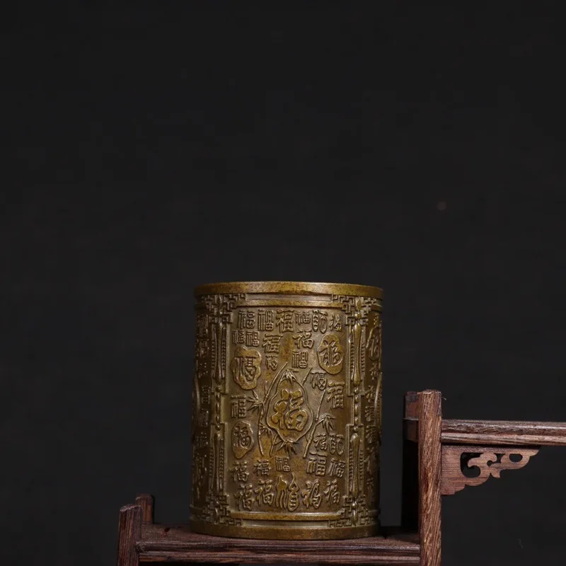 Copper Fortune Bag with Hundred Blessings Creative Pen Holder Four Gentlemen of the Study Artifacts