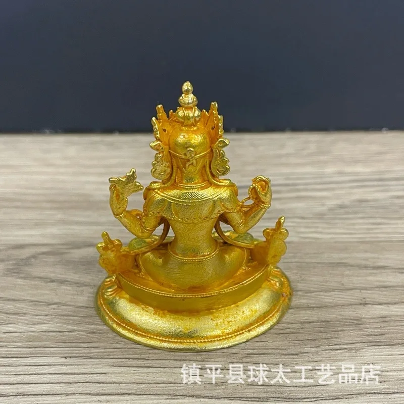Antique miscellaneous items: Antiqued copperware, gilded four-armed Guanyin, Avalokiteshvara, Tara, Tibetan Buddhist ornaments a
