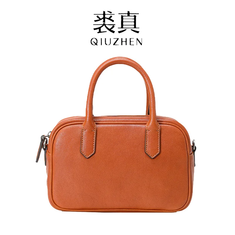 حقيبة كروس كاجوال من جلد البقر المدبوغ بالخضراوات من Qiuzhen، حقيبة كتف، حقيبة حمل، حقيبة بولينج للنساء عصرية ومتعددة الاستخدامات