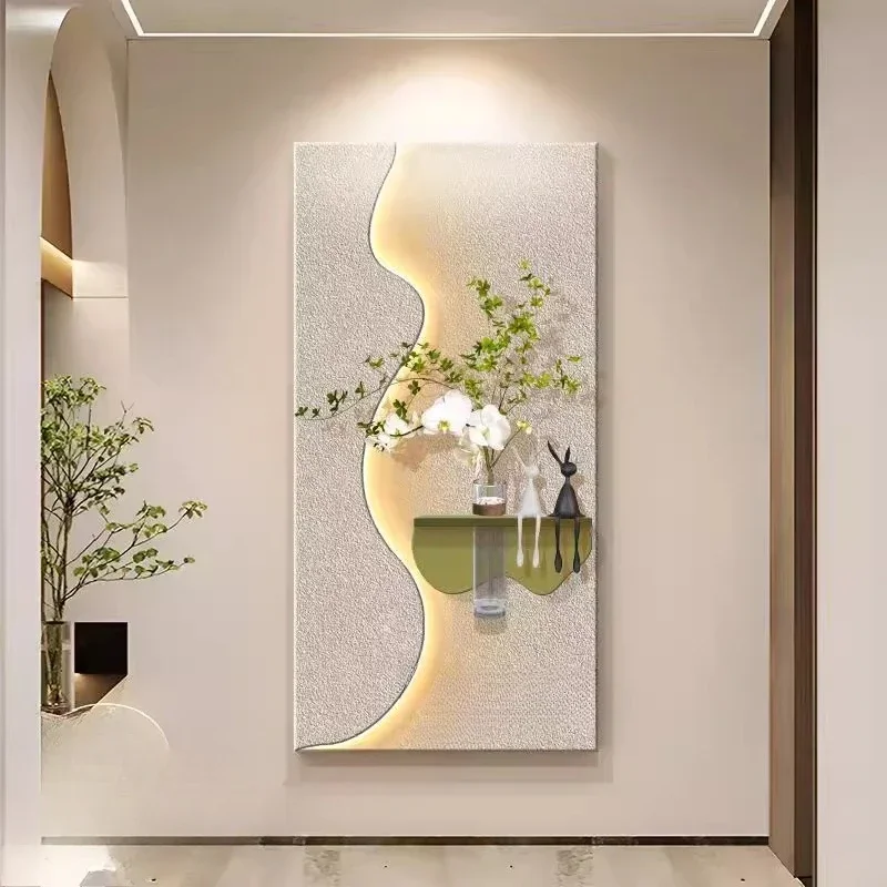 Pintura decorativa de entrada de viento en crema, plantas verdes hidropónicas para entrar en casa, pintura de iluminación Mural opuesto en la puerta
