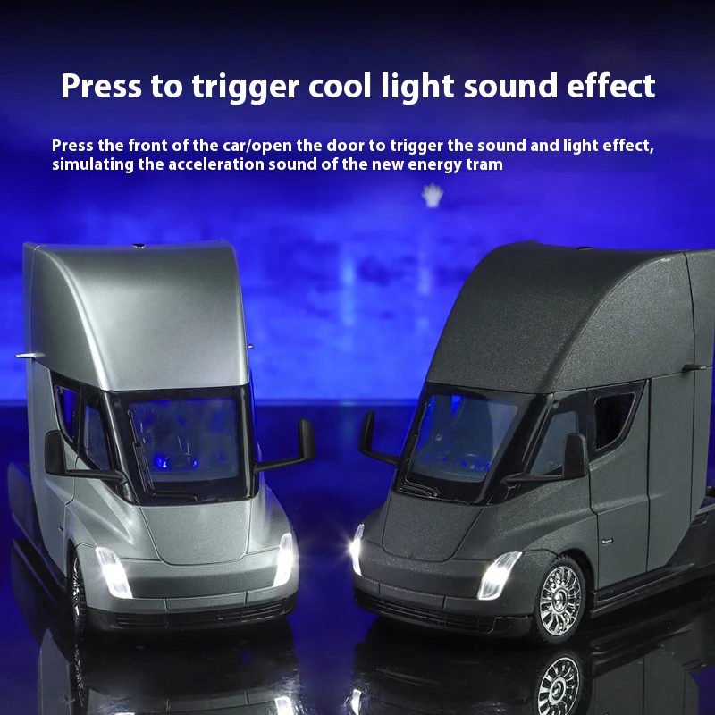 Cabeza de camión SEMI de Metal fundido a presión, modelo de automóvil, simulación de sonido, luz, adorno hacia adelante, juguete para regalo, 1/24