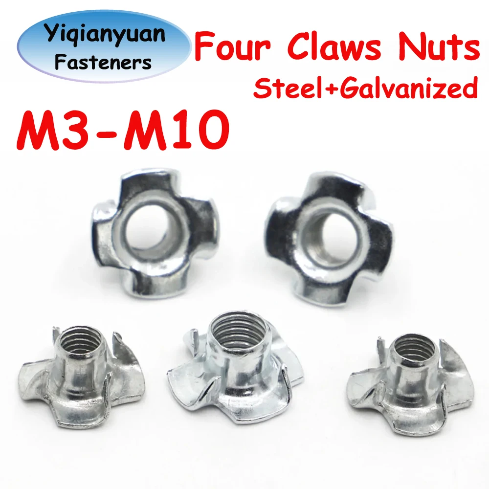 

Yiqianyuan 20pcs M3 M4 M5 M6 M8 M10 Zinc Plated Four Claws Nut Speaker T-nut Blind Pronged Insert Tee Nut Furniture Hardware