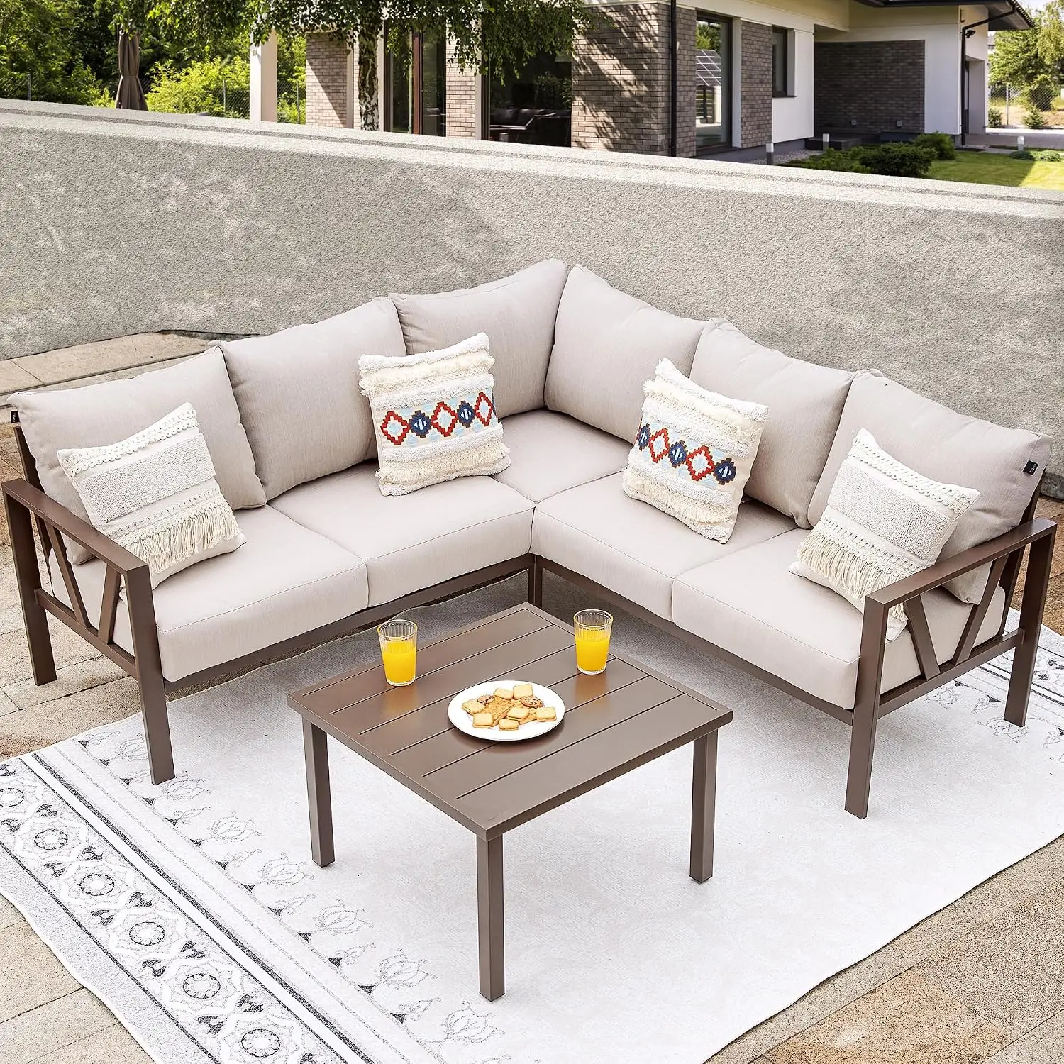 Outdoor Sectional Sofa with Ottoman & 6