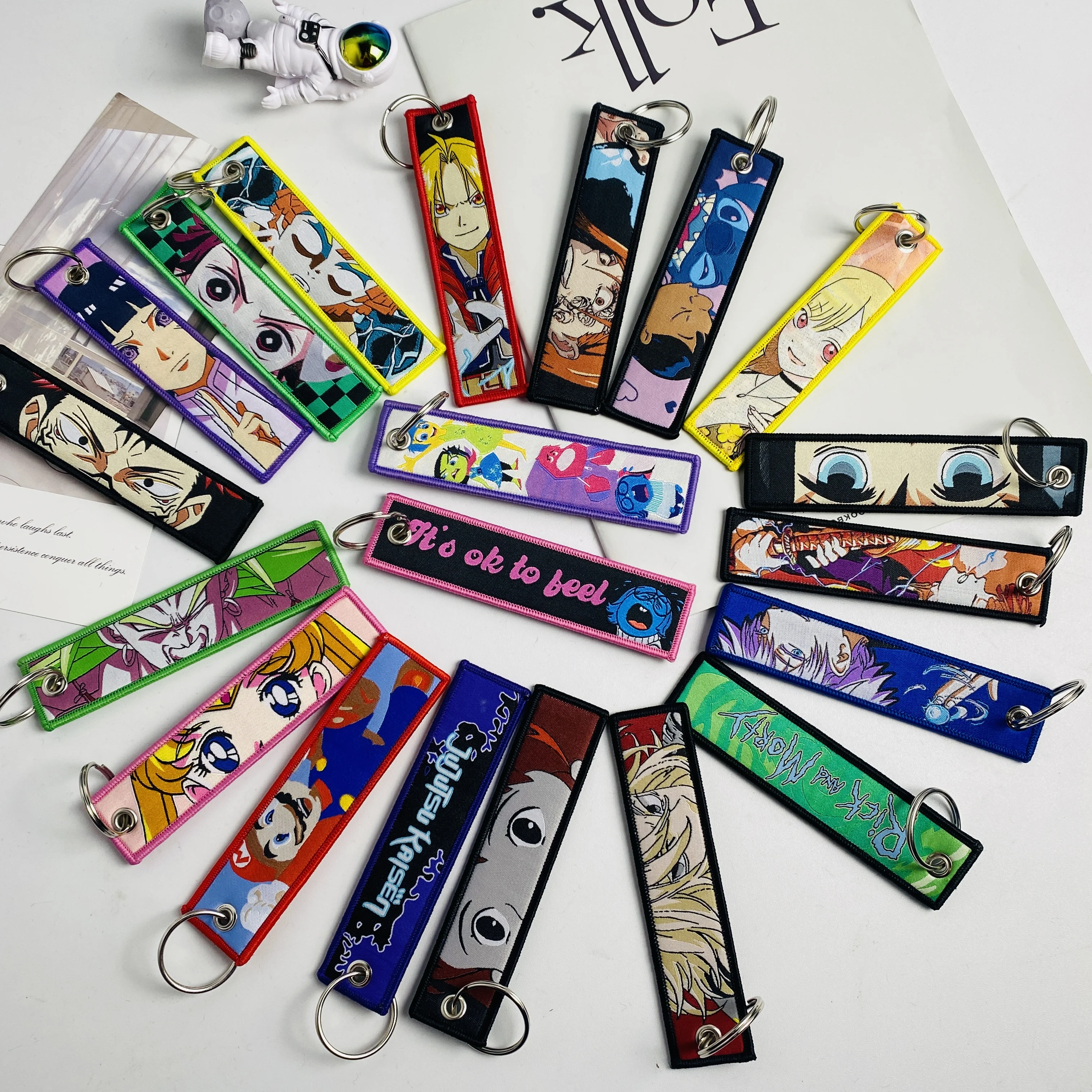 Anime Embroidery Jet Key Tag Comic Key chain Key Fobs Cartoon Keychains Accessories For Motorcycles Key ring wholesale Pendant