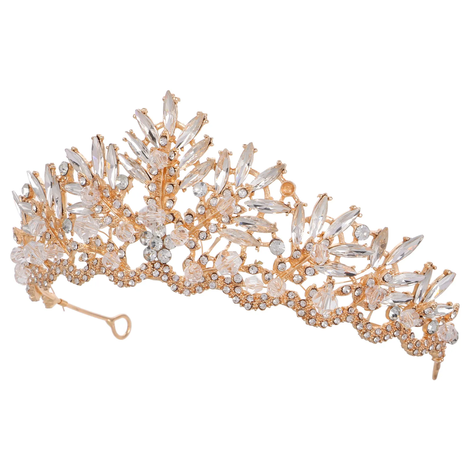 

Golden Baroque Tiara For Women Bridal Wedding Crown Hair Accessories Rhinestone Prom Party Lightweight Secure Hairpiece Gold