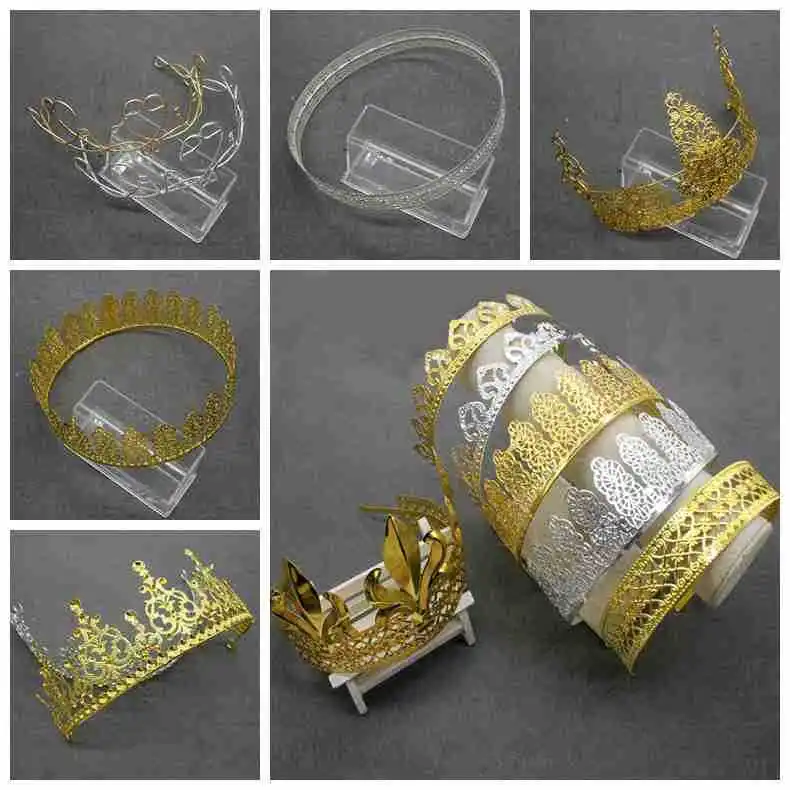 Silver Gold Ancient Style Bride Phoenix Round Crown DIY Material Iron Headband Base European Baroque  Accessories For Woman