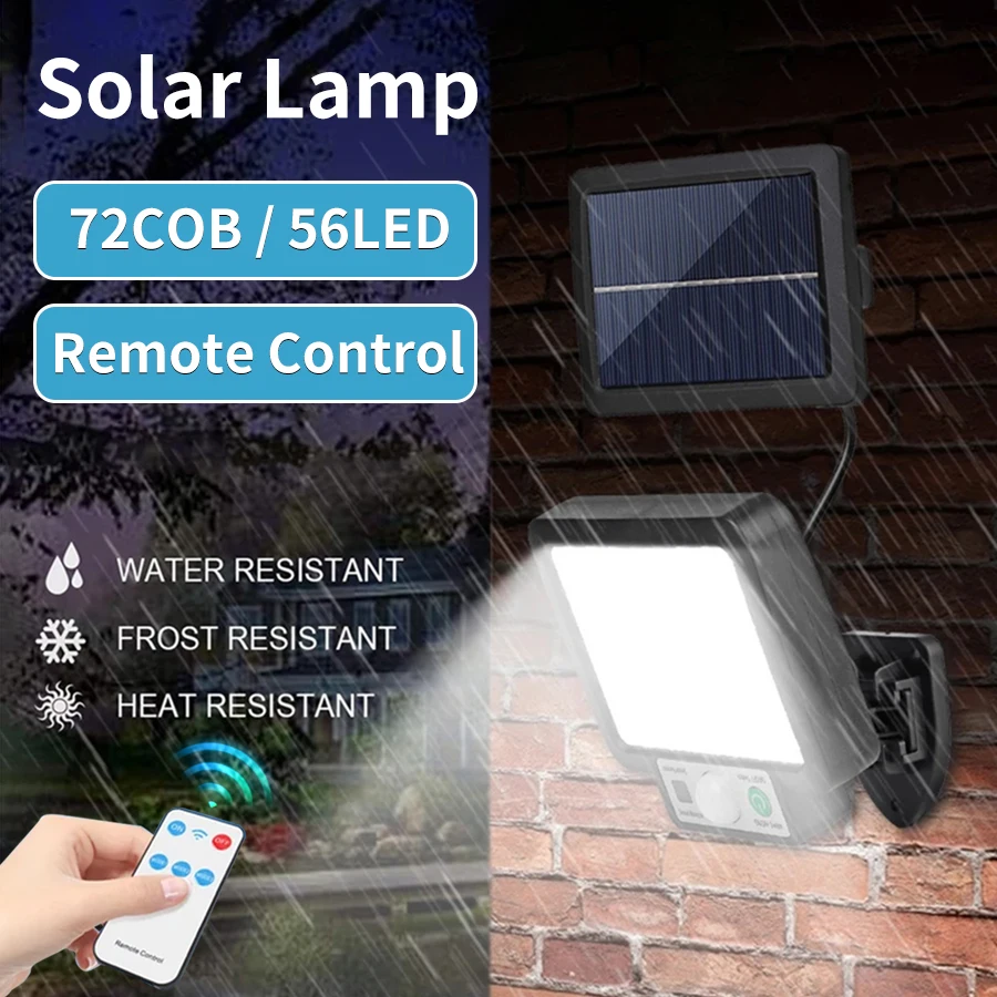 Split Solar Wall Lamp Remote Control 3 Mode Waterproof Motion Sensor 56LED 72COB Solar Light Garden Street Garage Security Light