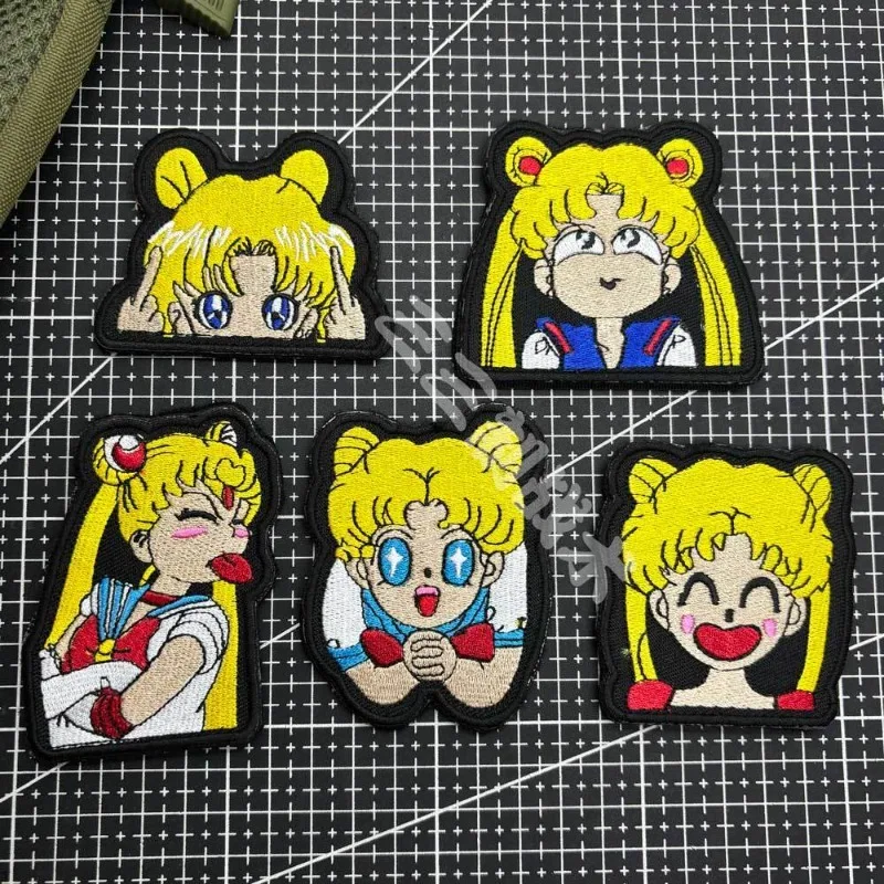 

Cartoon Sailor Moon Embroidery Velcro Kawaii Shui Bingyue Personalized DIY Cute Badge Armband Clothes Bag Patch Decoration Gift