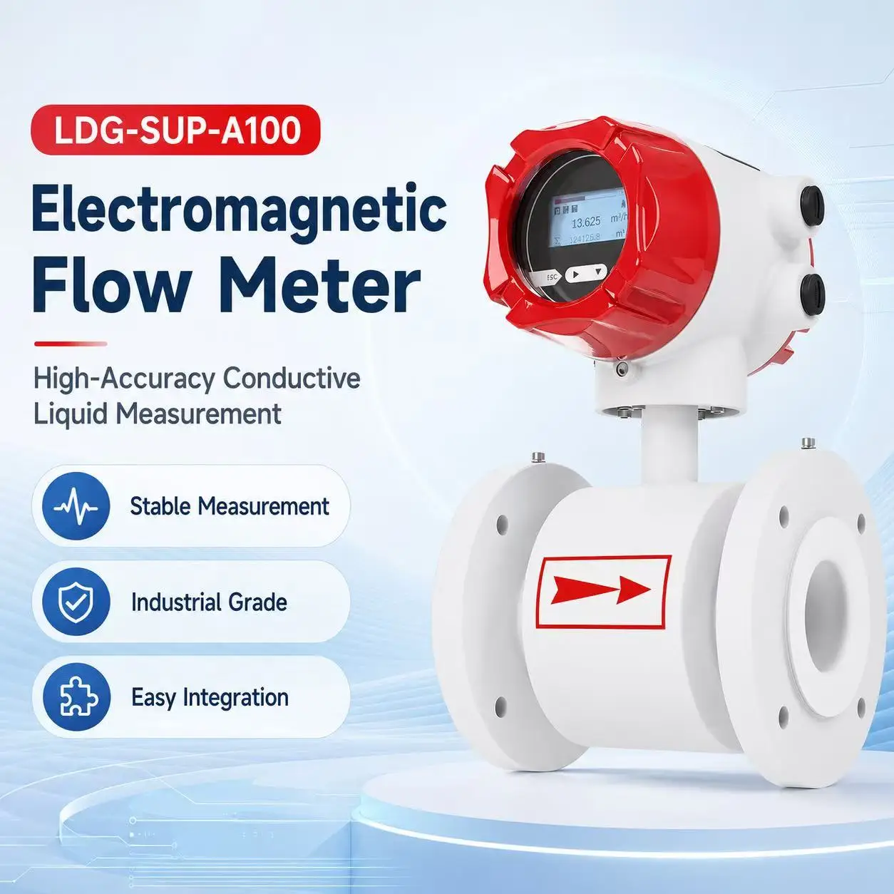 Supmea Factory Supply 0.5% Accuracy Digital LCD Display RS485 Magnetic Flowmeter for Milk Juice Beverage Food Grade Liquid
