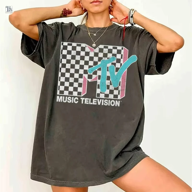 Retro MTV Birthday Girl Men's and Women's Same Style T-shirt Summer New Style Neutral Hip Hop Rock Casual T-shirt