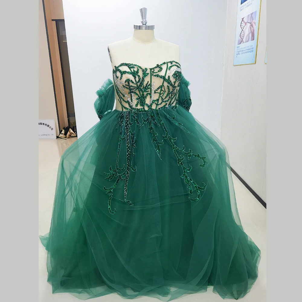 Verde fora do ombro tule a linha vestido de noite nova moda feminina formal até o chão festa vestidos de baile