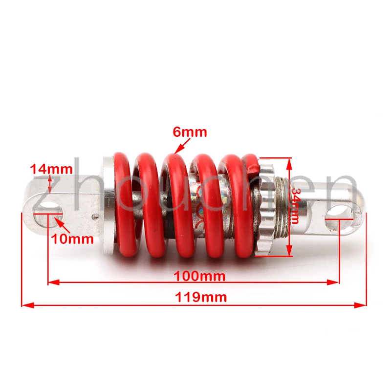 Amortiguador trasero de 100mm, suspensión apta para scooter plegable, bicicleta de bolsillo de 49cc, mini ATV, bicicleta eléctrica de 10 pulgadas