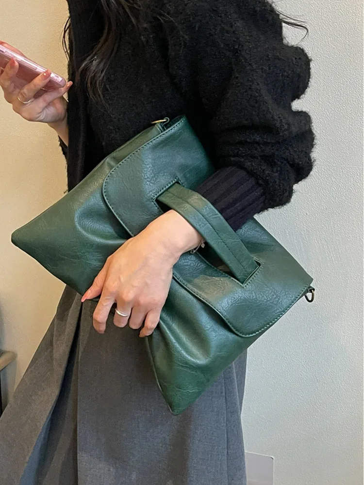 2026 Autumn New Briefcase Clutch Bag French Casual Fashion Simple Soft PU Large Capacity Women Commute File Crossbody Bags
