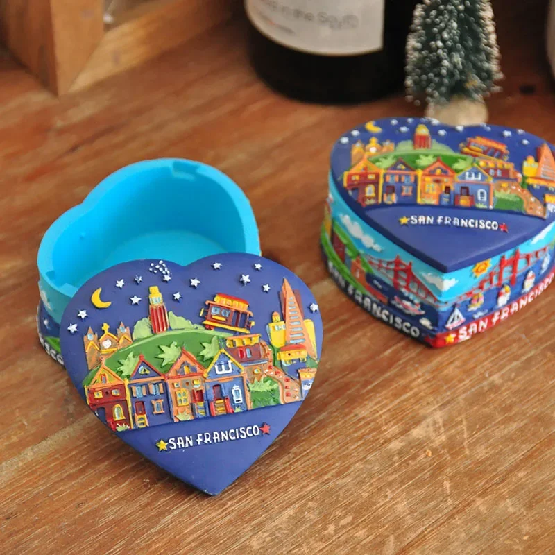

Resin Crafts Creative Painted Hearts Architectural Reliefs Jewelry Box Home Ornaments Home Room Desktop Decorations Gifts
