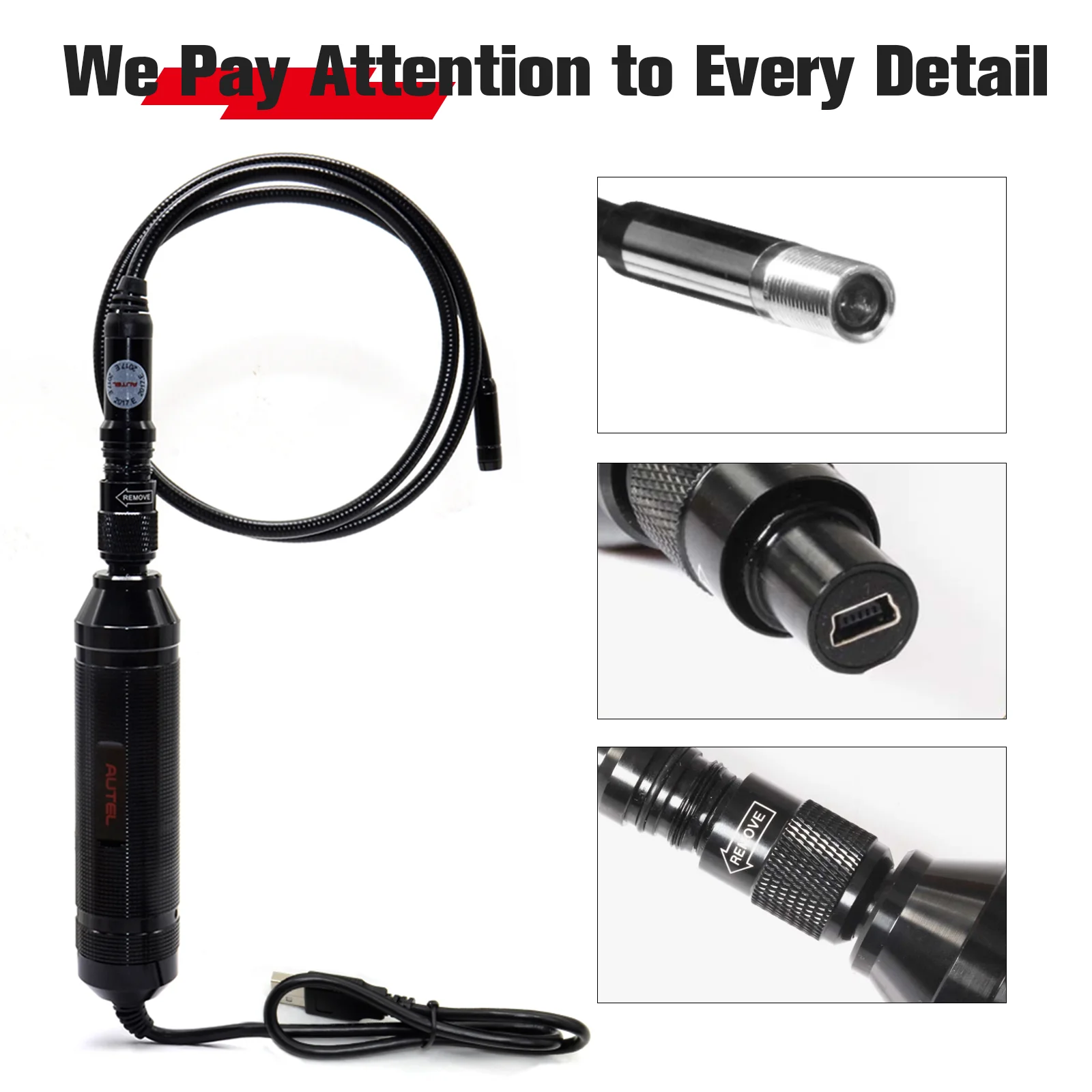 Autel MaxiVideo MV108S Digitale auto-inspectiecamera 8,5 mm ultraslanke Borescope Snake-camera + LED-licht
