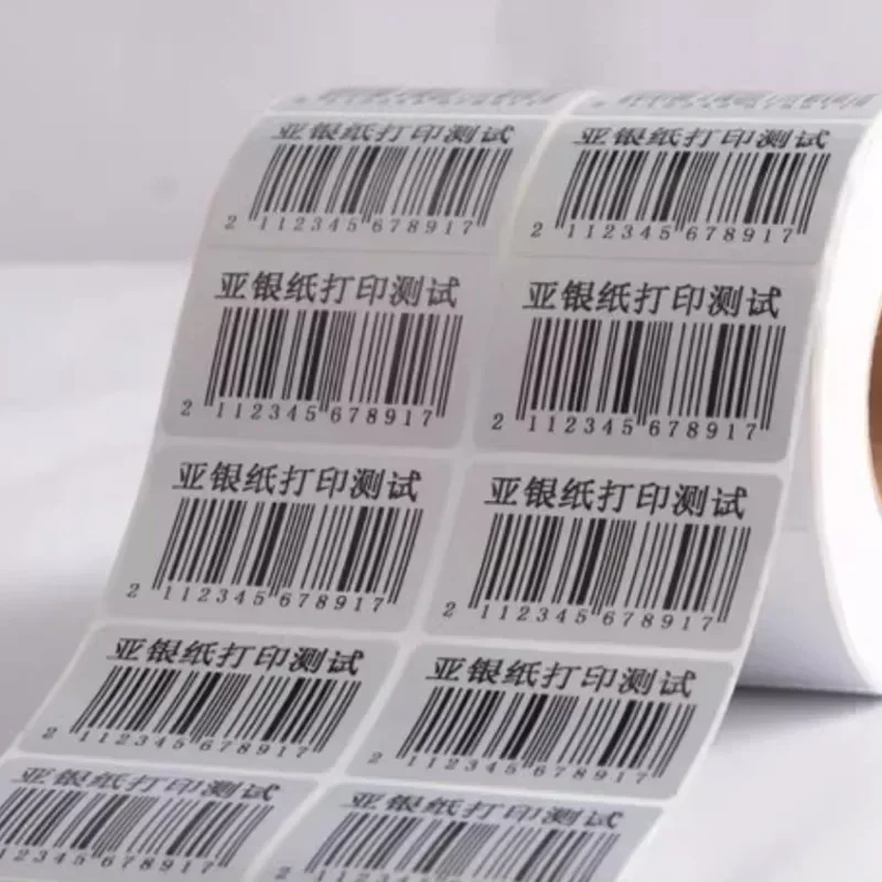 ماتي الفضة PET تسمية الباركود 20 30 40 50 60 70 80 90 100 ملصق طابعة الشريط النقل الحراري