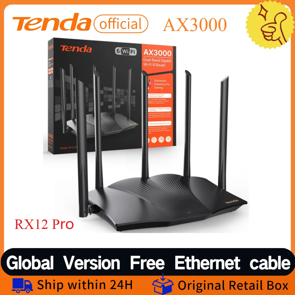 Tenda AX3000 Wifi 6 Mesh Gigabit Router 2.4G 5GHz Dual-Band RX12 Pro V2.0 WIFI6 Wireless Signal Amplifier WiFi Repeater Network