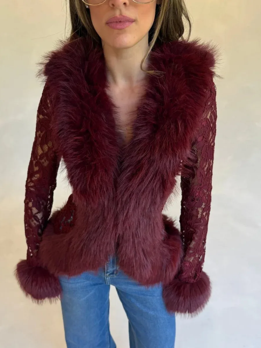 DFDG Women V Neck Open Front Faux Fur Coat Sleeveless Cropped Plush Gilet Autumn Winter Fashion Layering Waistcoat Casual Layer view 6