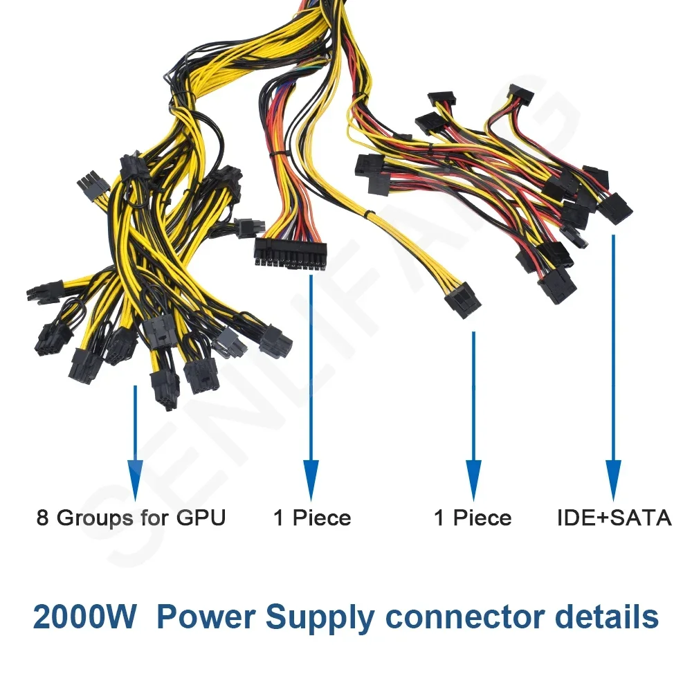 ATX 2000w Miner Power Supply 95% efficienza ETH Bitcoin ETC RVN Mining Psu per tutti i tipi di macchina grafica collegabile 8GPU