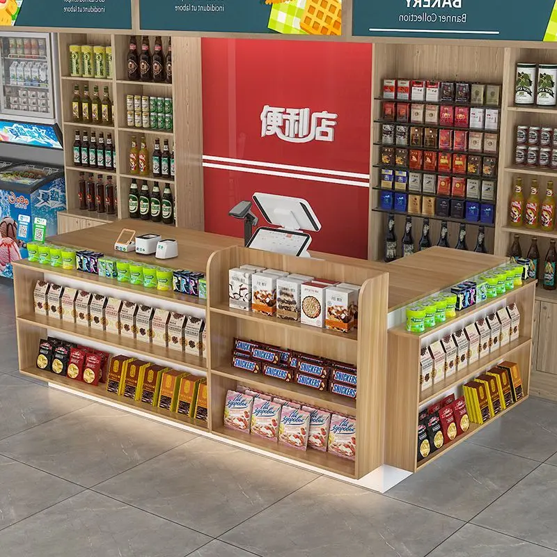 

custom. [Atmosphere Lighting] Supermarket Cashier Counter Convenience Store Front Desk Multi-layer Storage Bar Counter Shop Stat