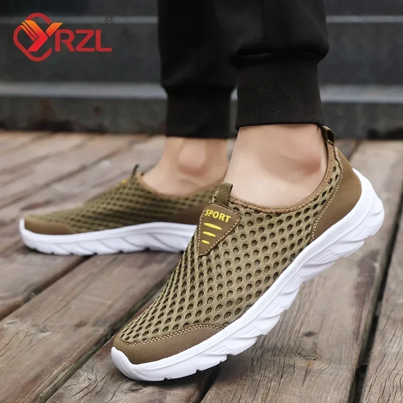 YRZL sepatu kets jaring untuk pria, sepatu Sneakers musim panas kasual jaring berongga ringan trendi untuk pria