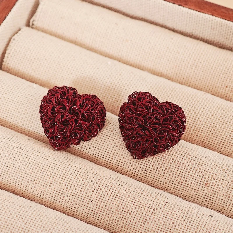 Fashion Bohemian Red Wrap Heart Stud Earring Mascot Ornaments For Women Valentine's Accessories Gift Wholesale E0275