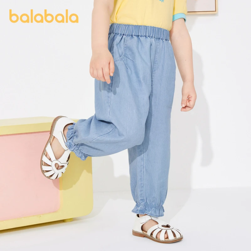 Balabala Kids Jeans Girls Pants 2024 Summer New Long Pants Mosquito-repellent Sweet Bud Pants