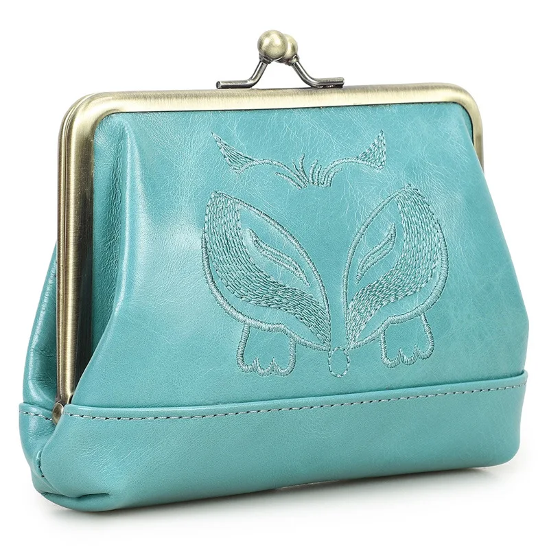 Women's Genuine Top Layer Cowhide Embroidered Wallet Floral Coin Purse Multifunctional Compact Card Holder Casual Mini