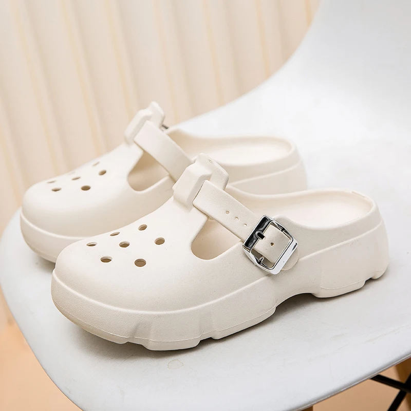 HKDQ Zuecos de verano para mujer, sandalias con punta cubierta para la playa, zapatillas Mary Jane de suela gruesa, zuecos de viaje cómodos y ligeros antideslizantes