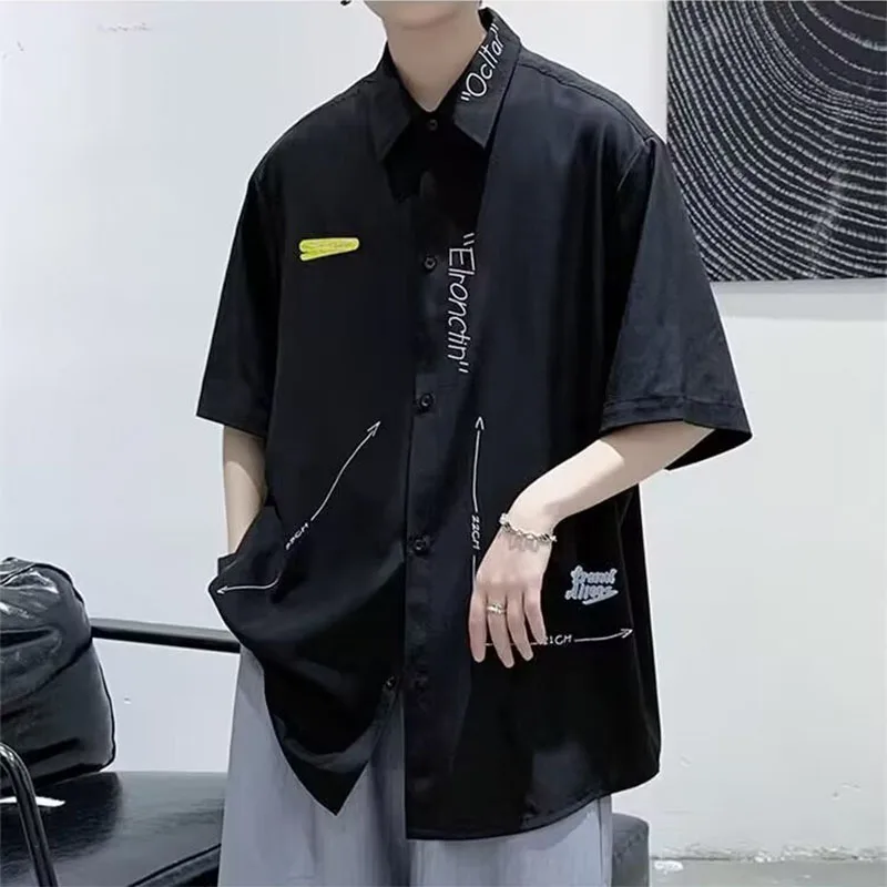 Men Ice Silk Shirts Short Sleeve 2024 Summer Thin Breathable Loose Casual Lapel Tops Harajuku Streetwear Male Oversized Shirts